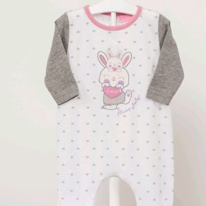 Pelele manga larga algodón conejitos con corazones 0 a 18 meses