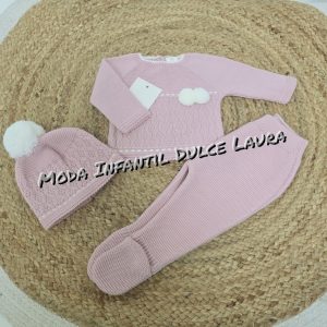 Conjunto lana 3 piezas color rosa maquillaje desde 00 meses hasta 12 meses C7006