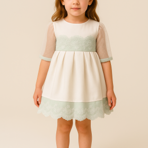 Vestido ceremonia blanco y verde 2 a 12 años