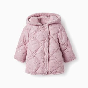 Chaqueta acolchada rosa estrellas con capucha a 36 meses
