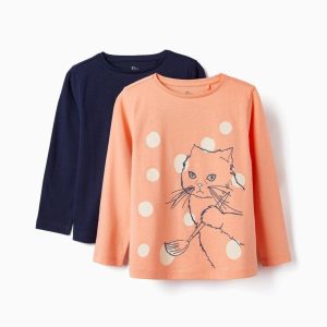 Pack dos camisetas manga larga coral azul marino 3 a  14 años
