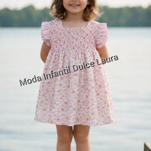 Vestido rosa flores familia Palma ver0558 desde 1 año hasta 6 años