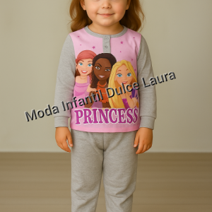 Pijama algodón princesas rosa y gris desde 3 hasta 8 años HW2064