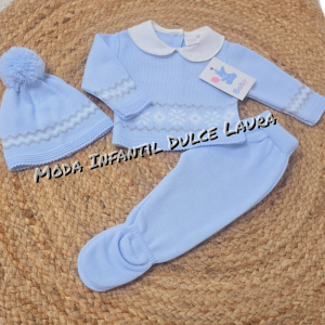 Conjunto lana bebé 3 piezas azul C7010
