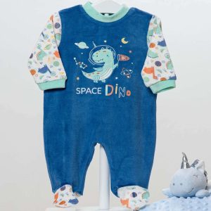 Pijama pelele terciopelo dinosaurios azul y verde KN53 desde 3 meses hasta 24 meses