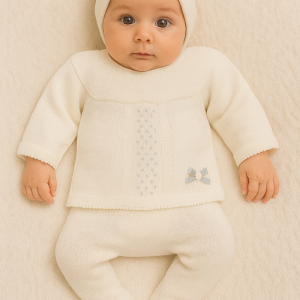 Conjunto hilo manga larga 6007 00 a 12 meses blanco con azul