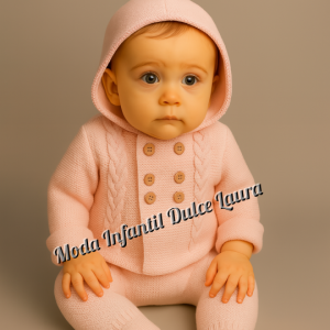 Conjunto abrigo y polaina lana rosa desde 1 m hasta 12 meses C7017