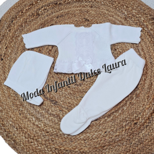 Conjunto de lana jersey, polaina y capota blanco desde 00 hasta 6 meses C9022