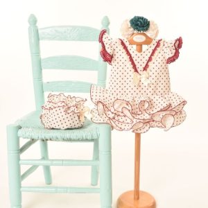 Vestido flamenco braguita lunares beige y burdeos desde 3 m hasta 24 meses
