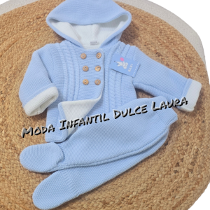 Conjunto lana abrigo con polaina azul c7000 1 mes a 12 meses