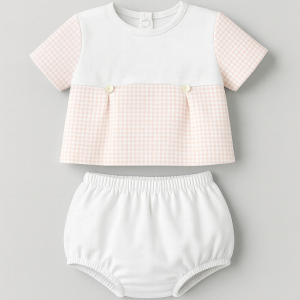 Conjunto camiseta corta blanca rosa y ranita rosa desde 0 hasta 3 meses