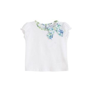 Camiseta blanca flores verde azul 3 a 24 meses
