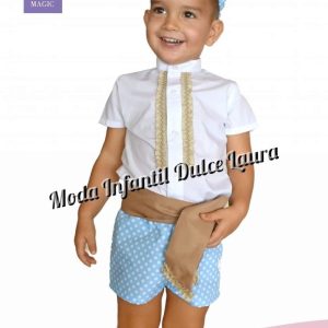 Conjunto flamenco azul lunares magic 1 a 8 años