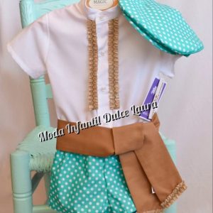 Conjunto flamenco verde agua lunares magic 1 a 6 años