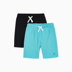Pack dos pantalones cortos algodón agua marina y negro 3 a 14 años
